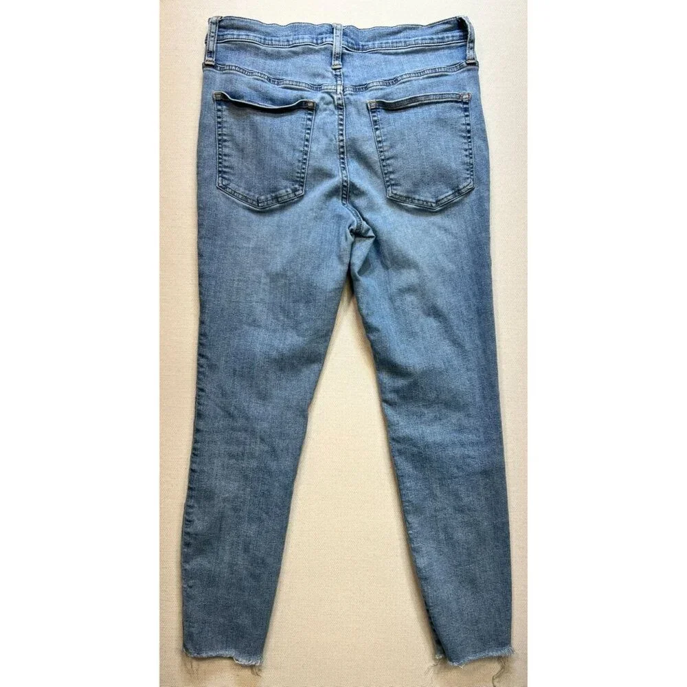 J.Crew Womens Straight Jeans Classic Button Fly Denim Stretch Size 30 Blue Solid
